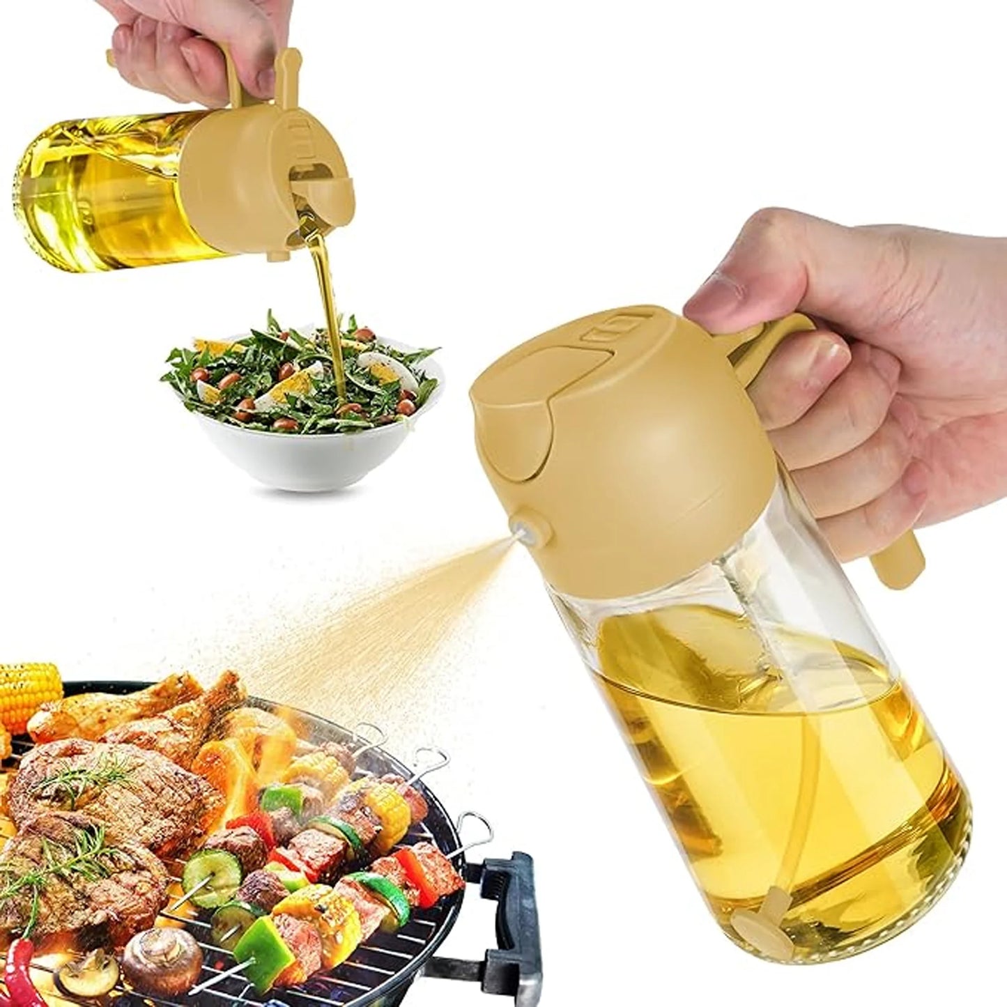 Kitchen Oil Spray Bottle Large Capacity Glass Oil Dispenser Dual-Use for Spraying Pouring Compatible with Olive Oil Soy Sauce