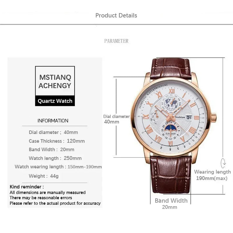 2026 Fashion Men Watch Fashion Top Luxury Sport Men's Wristwatch Waterproof Luminous Leather Date Quartz Watches Man Clock