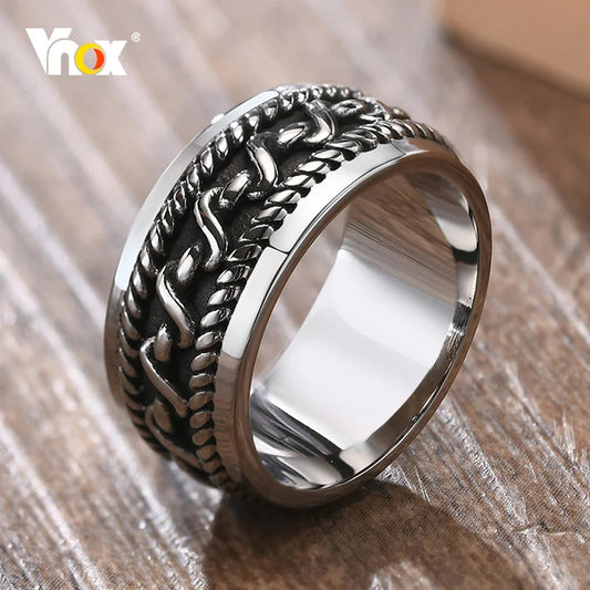 Vnox 9mm Men Ring, Vintage Stainless Steel Boys Finger Band, Stylish Twisted Line Texture Ring