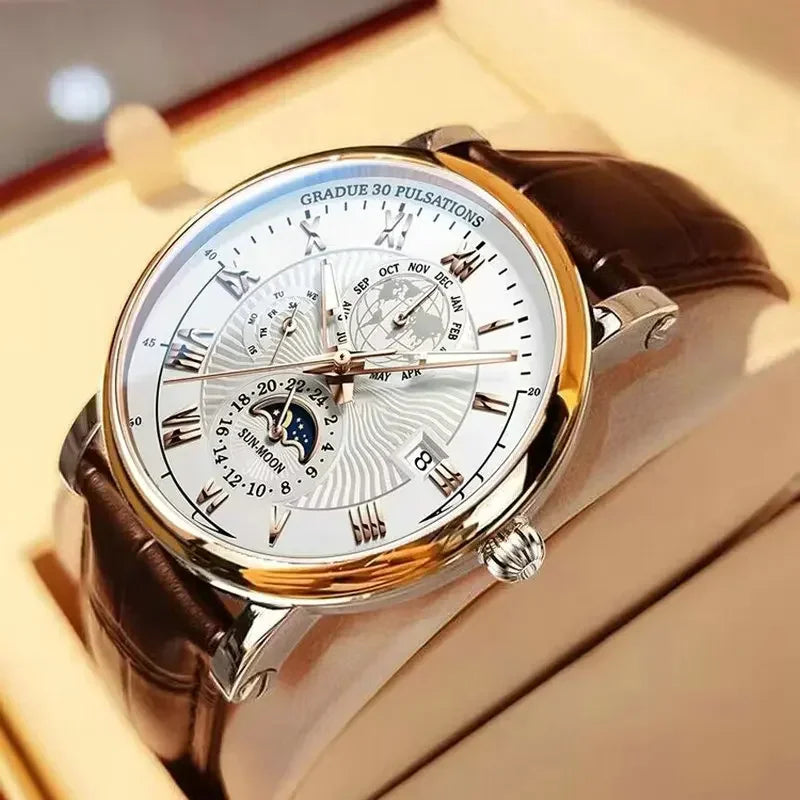 2026 Fashion Men Watch Fashion Top Luxury Sport Men's Wristwatch Waterproof Luminous Leather Date Quartz Watches Man Clock