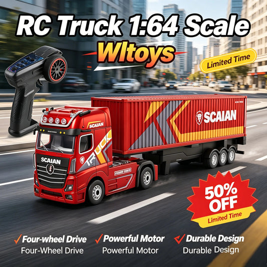 2026 Wltoys 6408 1:64 RC Car Mini 4WD Container Truck Drift Racing 2.4G Remote Control Tractor with Trailer Model Kids Toys New