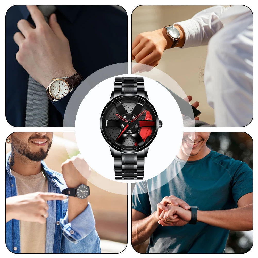 Car Wheel Watch With Leather Strap For Men Multifunctional Business Male Clock Running Climbing Fishing Sports Watch Car Watch